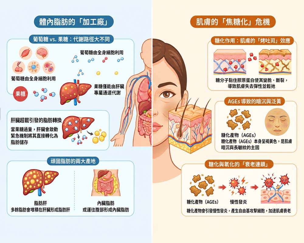 skin 揭密糖在你體內的「破壞之旅」:脂肪肝、大肚腩與垮臉的真相
